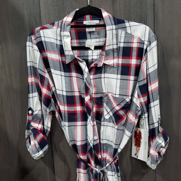Tartan BLL NYC Shacket Shirt Dress Size XL NWT Red White Blue Plaid Holiday Wear - Picture 2 of 15